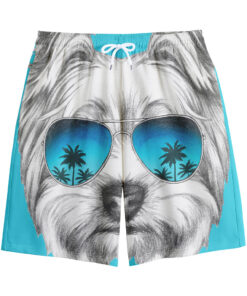 Yorkshire Terrier With Sunglasses Print Cotton Shorts
