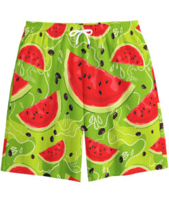 Yummy Watermelon Pieces Pattern Print Cotton Shorts
