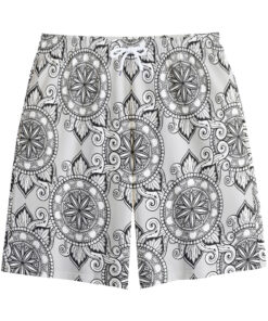Zentangle Floral Pattern Print Cotton Shorts