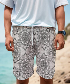 Zentangle Floral Pattern Print Men's Cargo Shorts
