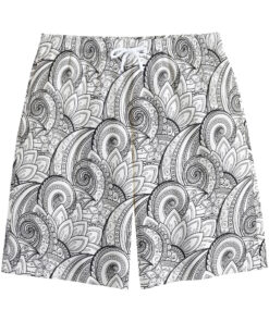 Zentangle Flower Pattern Print Cotton Shorts