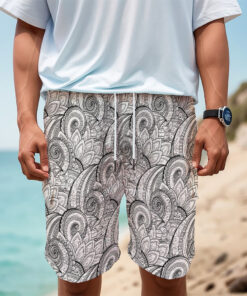 Zentangle Flower Pattern Print Men's Cargo Shorts