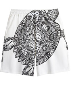 Zentangle Sea Turtle Print Cotton Shorts