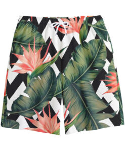 Zig Zag Tropical Pattern Print Cotton Shorts