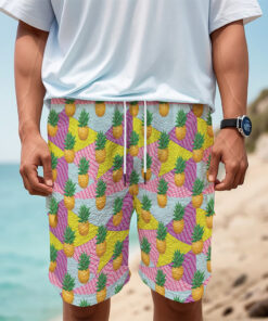 Zigzag Pineapple Pattern Print Men's Cargo Shorts