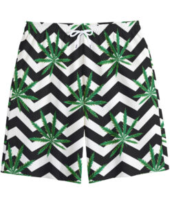 Zigzag Weed Pattern Print Cotton Shorts