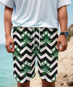 Zigzag Weed Pattern Print Men's Cargo Shorts
