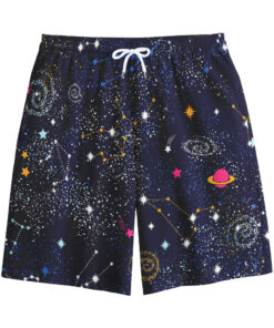 Zodiac Star Signs Galaxy Space Print Cotton Shorts
