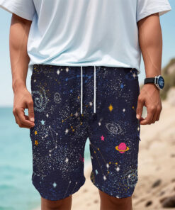 Zodiac Star Signs Galaxy Space Print Men's Cargo Shorts