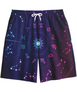 Zodiac Symbols Wheel Print Cotton Shorts