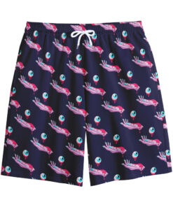 Zombie Eyeball Pattern Print Cotton Shorts