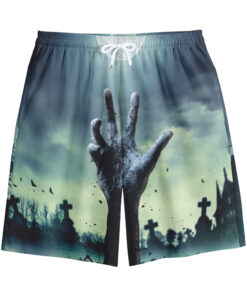 Zombie Hand Rising From Grave Print Cotton Shorts